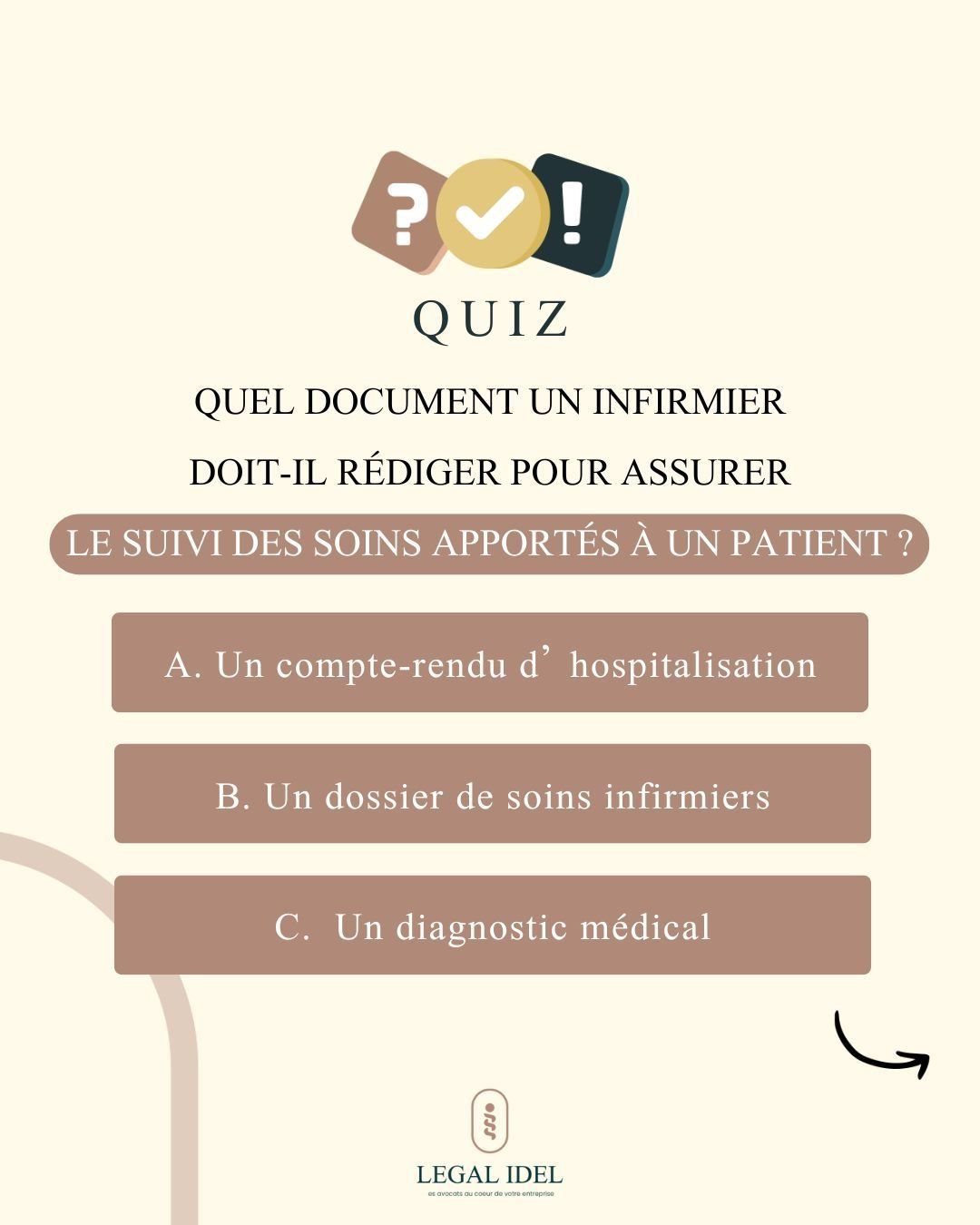      Legal-Idel QUIZ - Testez votre savoir juridique ! ⚖nnQuel document un infirmier doit-il rédi...