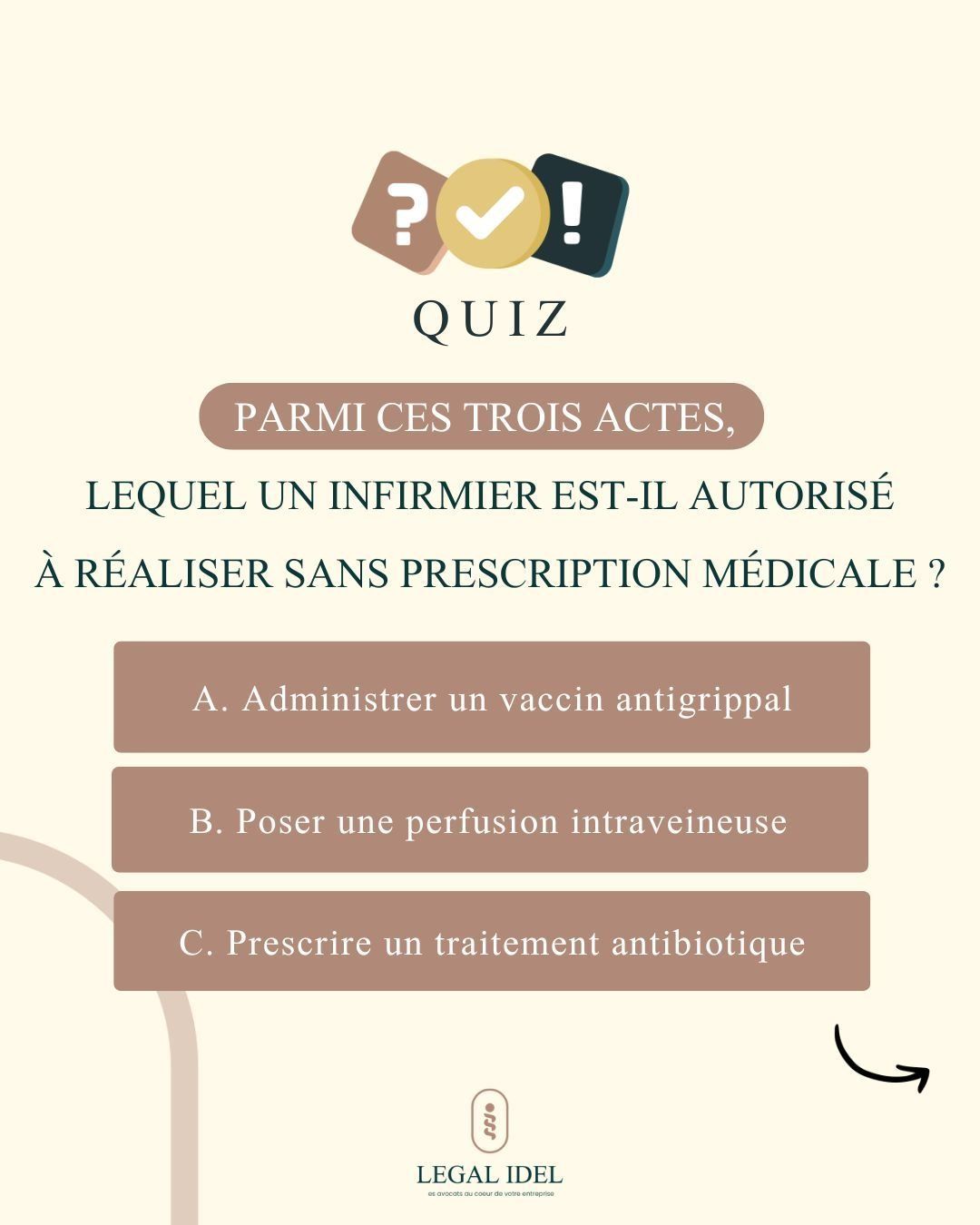      Legal-Idel QUIZ - Testez votre savoir juridique ! ⚖nnParmi ces trois actes, lequel un infirmi...